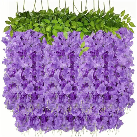 14PCS Ceiling Artificial Wisteria Flower Six Leaf Purple Blue Fake Vines Decoration for Wedding Home Ornament