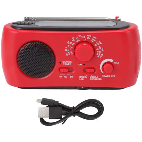 Emergency Weather Radio Multifunctional AM FM SW Portable Power Bank Solar Hand Crank Radio for Camping Outdoor Red (1/5)