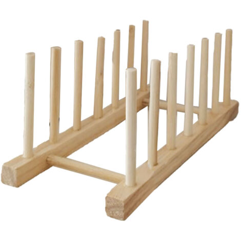 Vertical Wooden Dish Drying Rack 6 Grids Pine Wood Dish Drying Rack with Stable Base for Cups Cutting Boards (1/5)