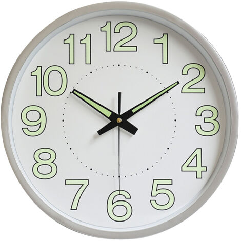 12 Inch Luminous Wall Clock Minimalist Round Quartz Clock for Bedroom Living Room Decoration Silver
