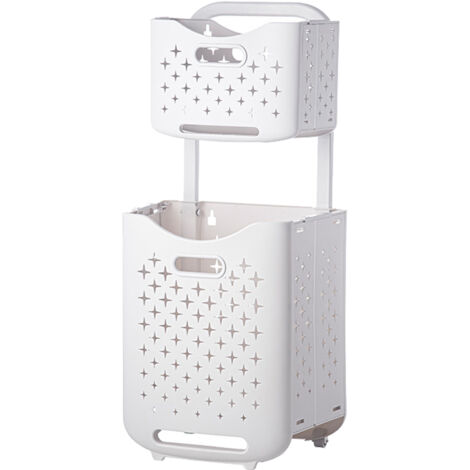 Collapsible Laundry Basket Portable Foldable Laundry Hamper Clothes Storage Organizer Basket for Home Hotel Ivory White Combination (1/5)