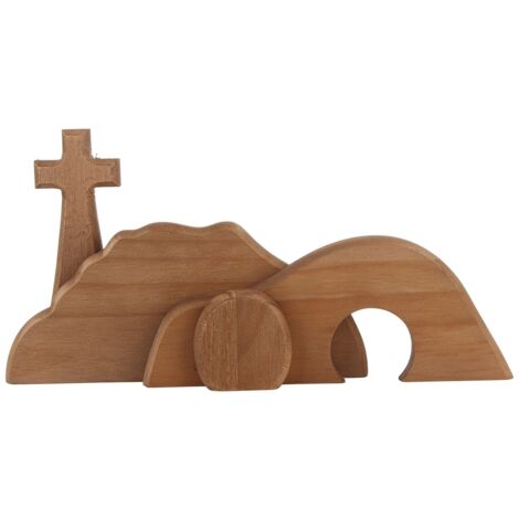Easter Scene Cross Decoration Wooden Jesus Empty Tomb Statue Easter Cross Figurine Home Decor (1/5)