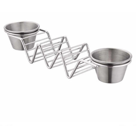 Taco Stand Stainless Steel 3 Grid V Shaped Glossy Taco Holder Rack for Kitchen Home with Double Side Sauce Cups (1/5)