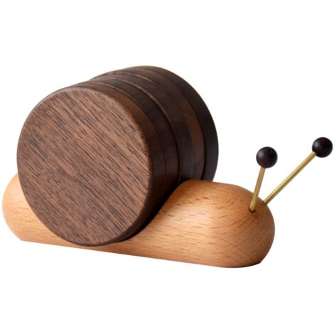Wood Mug Coaster Heat Insulation Cute Snail Shape 5pcs Wooden Round Coasters with Magnet (1/5)