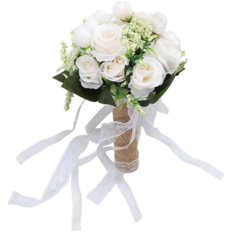 Holding Flowers Artificial Lifelike Modern Elegant Decorative Bridal Bouquet for Wedding Photography Milky White