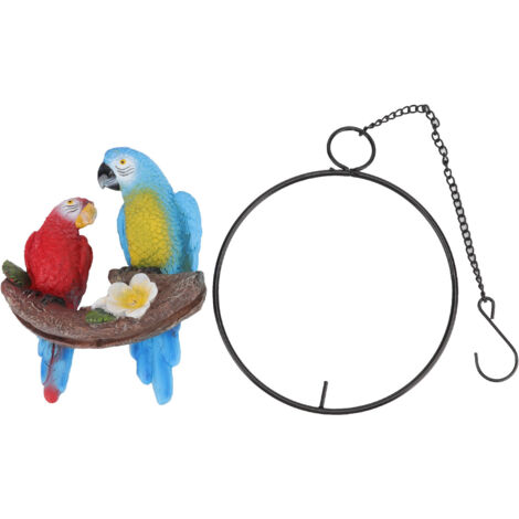 Garden Iron Ring Parrot Pendant Resin Bird Model Crafts Courtyard Balcony Decorations Small Red Blue Macaw (1/5)