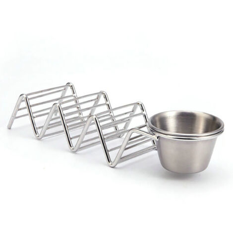 Taco Stand Stainless Steel 3 Grid V Shaped Glossy Taco Holder Rack for Kitchen Home with Sauce Cup (1/5)