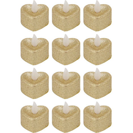 12 PCS LED Candle Lamp Gold Powder Heart Shape Tea Lights Secret Room Props for Christmas Wedding Party (1/5)