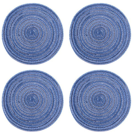 4Pcs Circular Cup Mat Braiding Heat Resistant Bowl Plate Mat Nordic Style Insulation Coaster Blue (1/5)