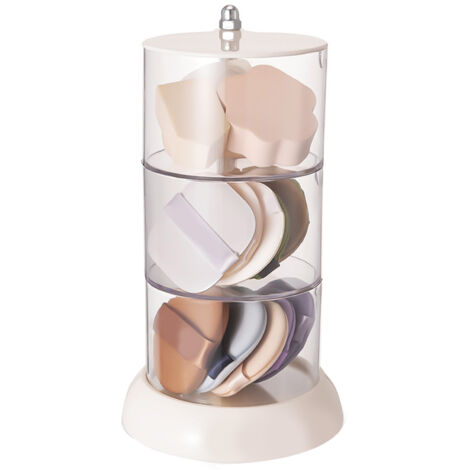 Multi Layer Powder Puff Organizer Breathable Dustproof Earring White Rotatable Container for Home 3 Tiers (1/5)