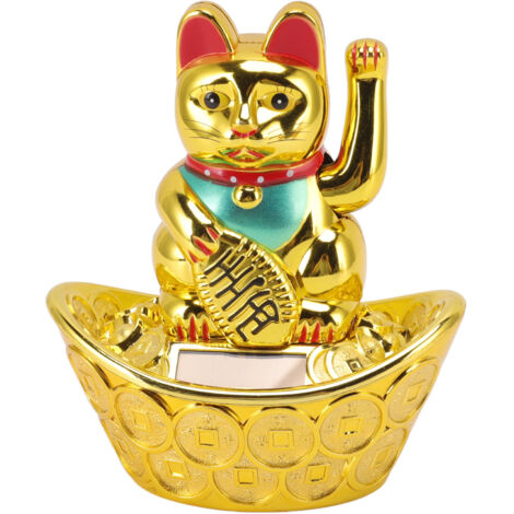 Solar Powered Waving Cat Good Luck Wealth Welcoming Lucky Fortune Cat Home Room Office Desktop Decoration MLY358A Gold (1/5)