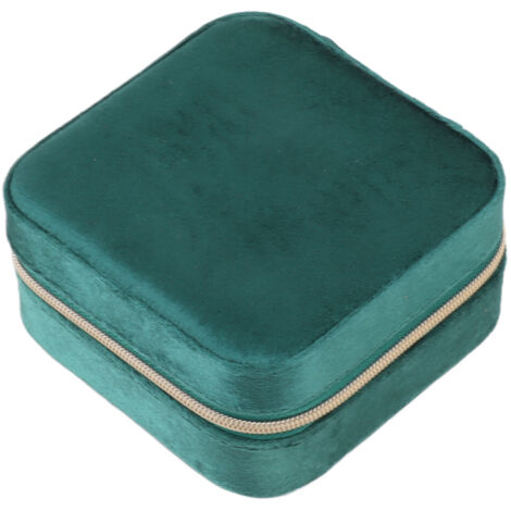 Velvet Jewelry Box Compact Small Zippered Travel Organizer Portable Storage Case for Daily Use Blackish Green (1/5)