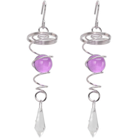 2Pcs Gazing Ball Spiral Tail Wind Spinner Stabilizer Stainless Steel Spiral Wind Chimes for Outside Purple (1/5)
