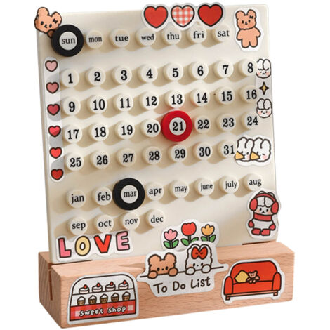 Desk Date Planner Integrated Molding Ring Table Calendar Ornaments for DIY Home Stationer Decoration Birch and ABS White (1/5)