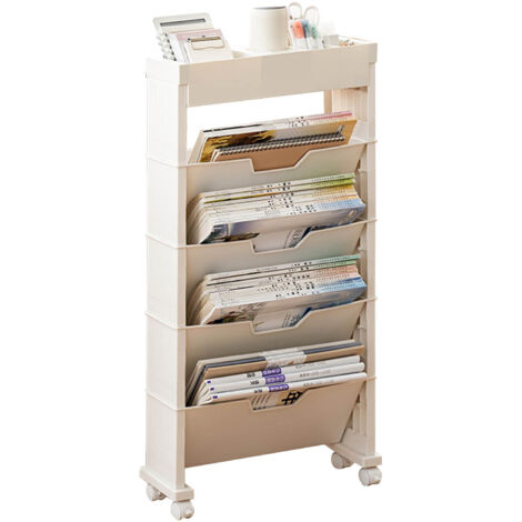Classroom Bookshelf Multilayer with Universal Wheel Book Storage Shelving for Living Room (1/5)