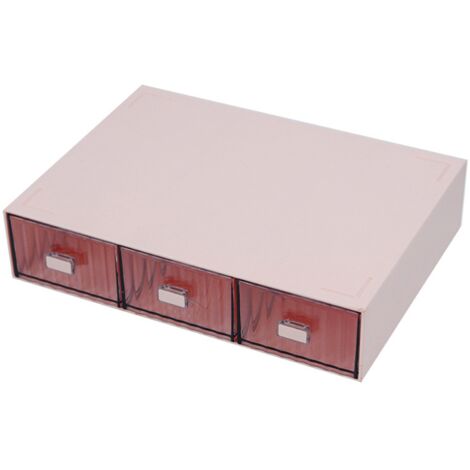 Desktop Drawer Organizer Waterproof Dustproof Plastic DIY Combination Multi Layer Stackable Drawer Storage Case Striped Pink 3 Drawers (1/5)