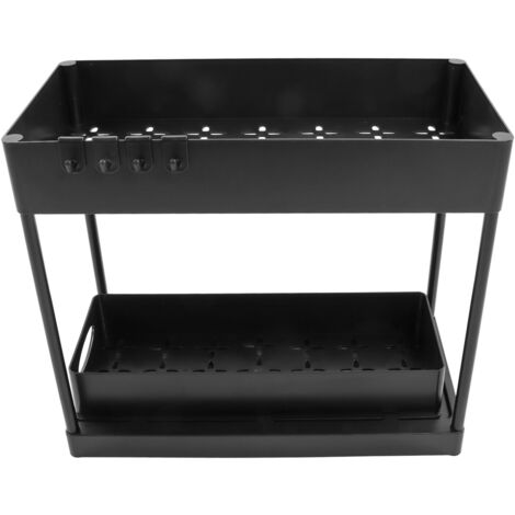 Slide Out Storage Basket Under Sink Organizer for Cabinet Sliding Drawers Countertop Pantry HIPS Black (1/5)