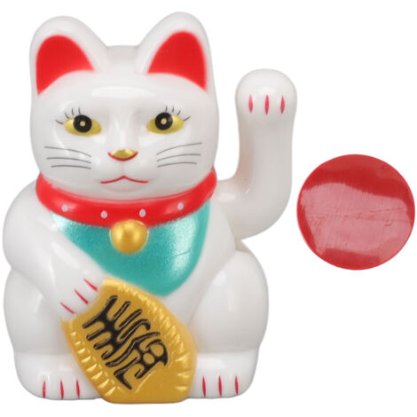 Chinese Lucky Cat Fortune Cat Decoration Waving Arm Solar Light Induction Statue Figurine For Home Car Ornaments Sit Up Straight White (1/5)
