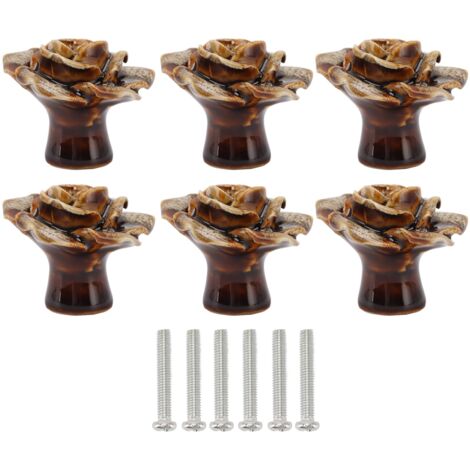 6Pcs Cabinet Knob Rose Flower Shape Delicate Ceramic Knob for Dresser Drawer Leopard White (1/5)