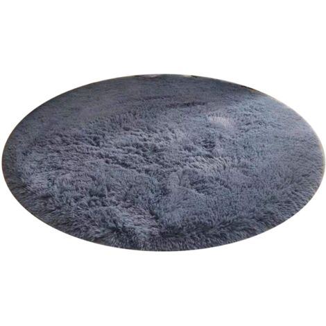 Floor Carpet Polyester Fiber Round Nordic Style Long Plush Soft Shaggy Rug for Home Bedroom Grey (1/5)