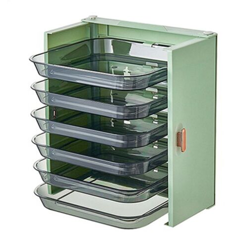 Kitchen Side Dishes Punch Free Foldable PET 6 Layers Wall Mounted Organization Rack Cooking Plates Storage Shelf Light Shirt Green