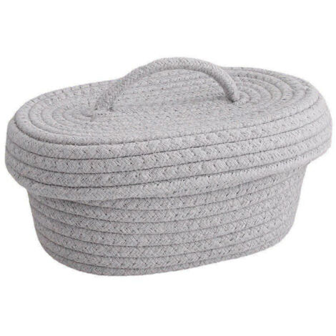 Desktop Storage Box with Lid Handmade Cotton Rope Storage Basket for Makeup Sundries Snack Needles Grey (1/5)