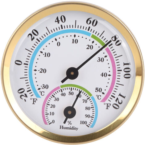 Mini Pointer Type Thermometer Hygrometer Indoor Temperature Humidity Meter Monitor Gauge TH103C Gold Shell Color Face (1/5)
