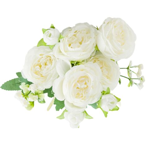 2 Bunches Artificial Peonies Romantic Vivid 6cm Diameter Attractive Decorative Light Weight Faux Peonies Decoration White
