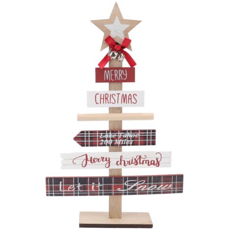 Christmas Tabletop Ornaments Wooden Sign Decoration with Base for Gifts Home Decor Layout Prop Red (1/5)