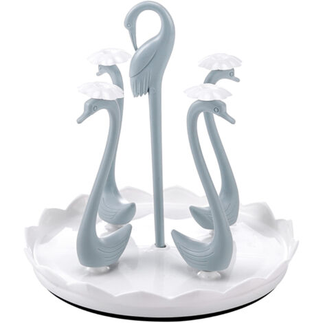 Swan Cup Holder with Rotating Drip Tray Plastic Rotatable Drinking Cup Drainer Stand Rack for Home Kitchen Blue 4 Heads (1/5)