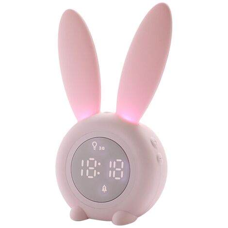 Digital Alarm Clock Cute Bunny Shape LED Night Light Luminous Digital Clock for Kids Bedroom Decor Pink (1/5)