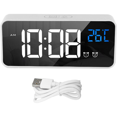 Mirror LED Alarm Clock Two Sets of Alarm Rechargeable Voice Activated Digital Clock for Bedrooms Bedside Desk Silver (1/5)