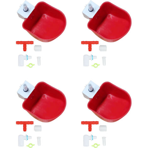 4 Set Automatic Poultry Fount Plastic Waterer Bowl with Hose Attachment for Game Bird Universal Red (1/5)