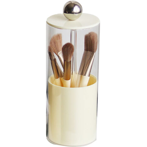 Makeup Brush Holder Organizer with Lid Liftable Dustproof Makeup Brushes Container for Vanity Desktop Countertop Nordic Style Milky White Cover (1/5)