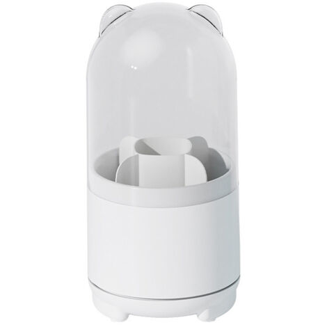 Makeup Brush Storage Container 360 Degree Rotating Dust Prevention Transparent Lid Large Capacity Makeup Brush Holder White (1/5)