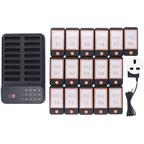 Restaurant Pager System Wireless Calling Queuing System Restaurant Waiting Buzzers Vibration 16 Guest Pagers 100‑240V UK Plug (1/5)