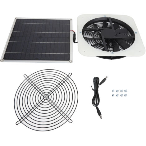 Solar Panel Fan Kit Solar Exhaust Fan 100W Solar Powered Panel with 10inch Round Fan for Greenhouse Shed Chicken Coop White (1/5)