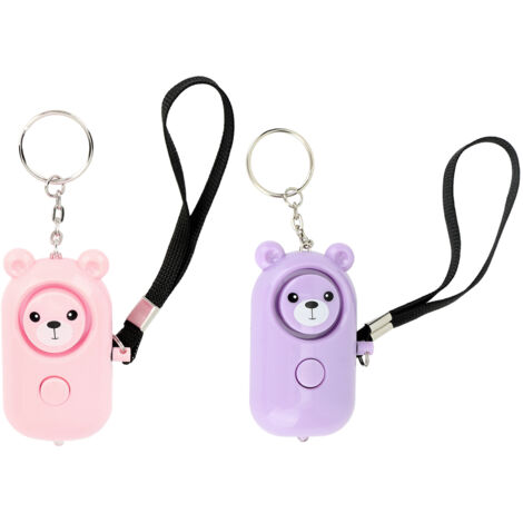 2PCS Safety Alarm Bear Style Emergency Alarms Keychain Protection Devices for Women Girls Kids Elderly Pink and Purple (1/5)