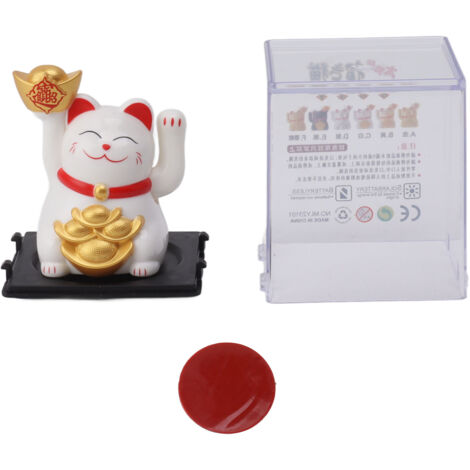 2in Solar Powered Waving Arm Lucky Cat Ornament Welcoming Waving Hand Wealth Fortune Cat White (1/5)