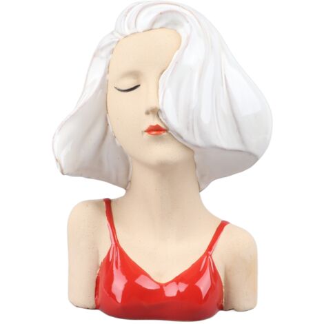 Girl Face Vase Modern Decorative Sculpture Ceramic Head Flower Vase for Living Room Bedroom Office White (1/5)
