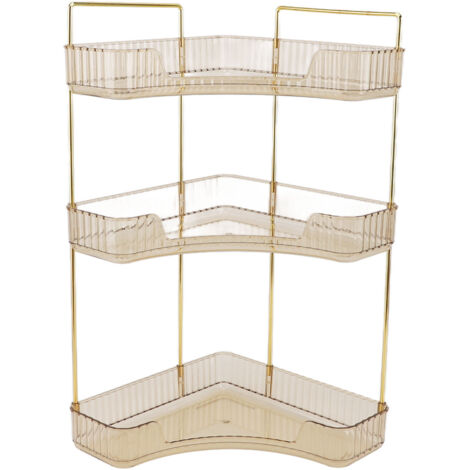 3 Tier Makeup Shelf Organizer Easy Access Aesthetic Corner Bathroom Countertop Organizer for Cosmetics Skincare Amber