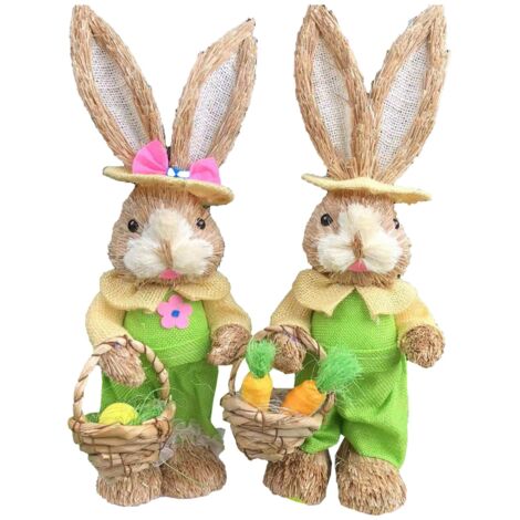 Straw Bunny Couple Cute Vintage Rabbit Ornament Handmade Straw Rabbit Figurine for Home Stage Store Decoration (1/5)