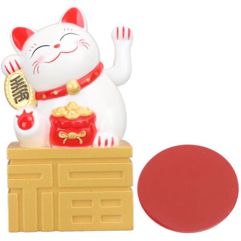 Lucky Cat Statue Waving Arm Solar Powered Fortune Beckoning Chinese Feng Shui Desktop Decor 4in White (1/5)