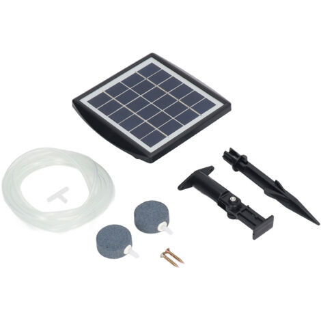 Solar Aquarium Air Pump Oxygenator Solar Powered Air Pump Low Noise Solar Pond Aerator with 2 Air Bubble Stones for Pond