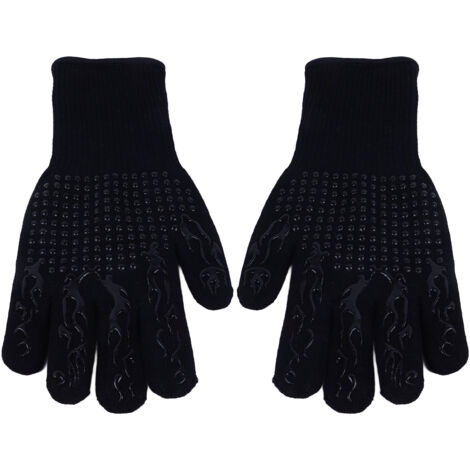 BBQ Gloves Fireproof Heat Resistant Prevent Slip Grilling Gloves for Microwave Oven Barbecue Baking Black (1/5)
