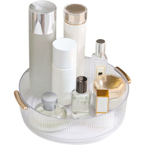 360 Rotating Cosmetic Organizer Texture Storage Rotating Makeup Desk Organizer with Handle for Bathroom Washroom Transparent (1/5)