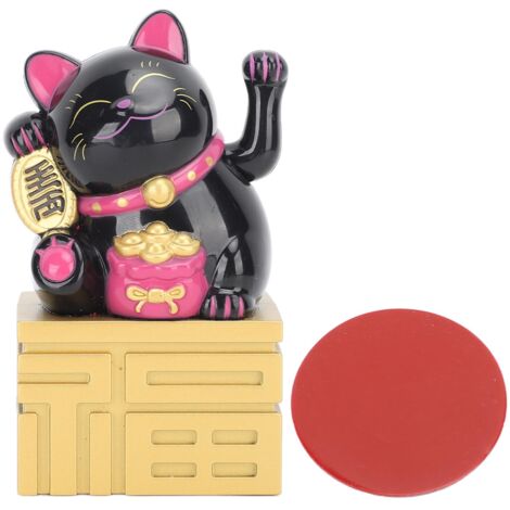 Lucky Cat Statue Waving Arm Solar Powered Fortune Beckoning Chinese Feng Shui Desktop Decor 4in Black (1/5)