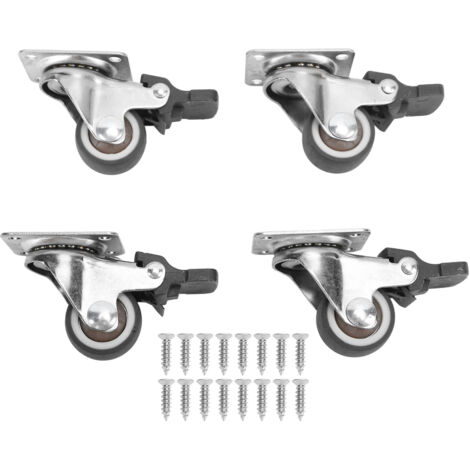 4Pcs Small Caster Wheels 1in Diameter Steel Rubber Rotating Locking Brake Plate Casters with 16 Screws for Furniture (1/5)