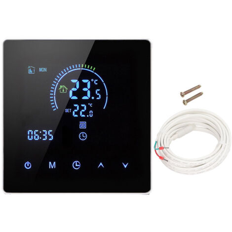 16A Digital Thermostat with LCD Display Programmable Thermostat Electric Heating Thermostat for Home Office Hotel AC 90V‑240V White Without WiFi