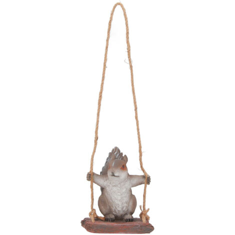 Hanging Squirrel Statues Garden Decor Cute Swing Squirrel Sculpture Outdoor Patio Ornament Animal Resin Figurine Grey Brown (1/5)